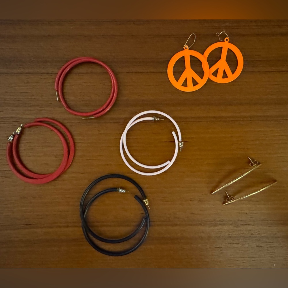 6-Pair Bundle—1980s Earrings—Various Colors & Styles-Hoops+1 Neon Peace Signs